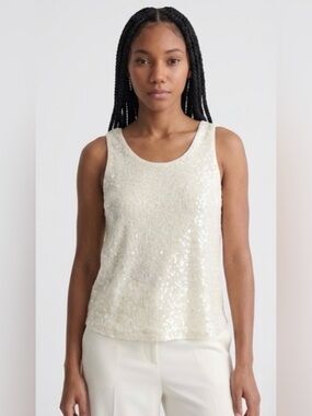Martha Stewart Sequin Sparkle Tank Top | Glam Party | Sleeveless | Size S